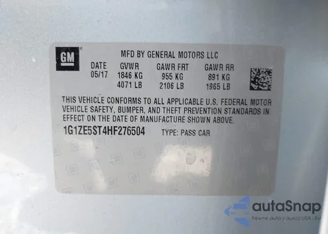 2017 Chevrolet Malibu 1Lt из США, поврежденный, VIN 1G1ZE5ST4HF276504